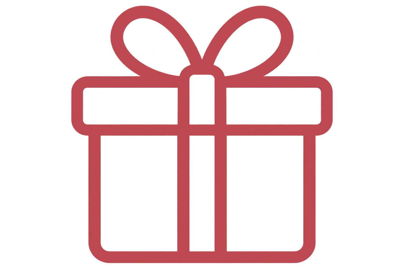 Glowing red gift box silhouette on a black background with a soft halo effect