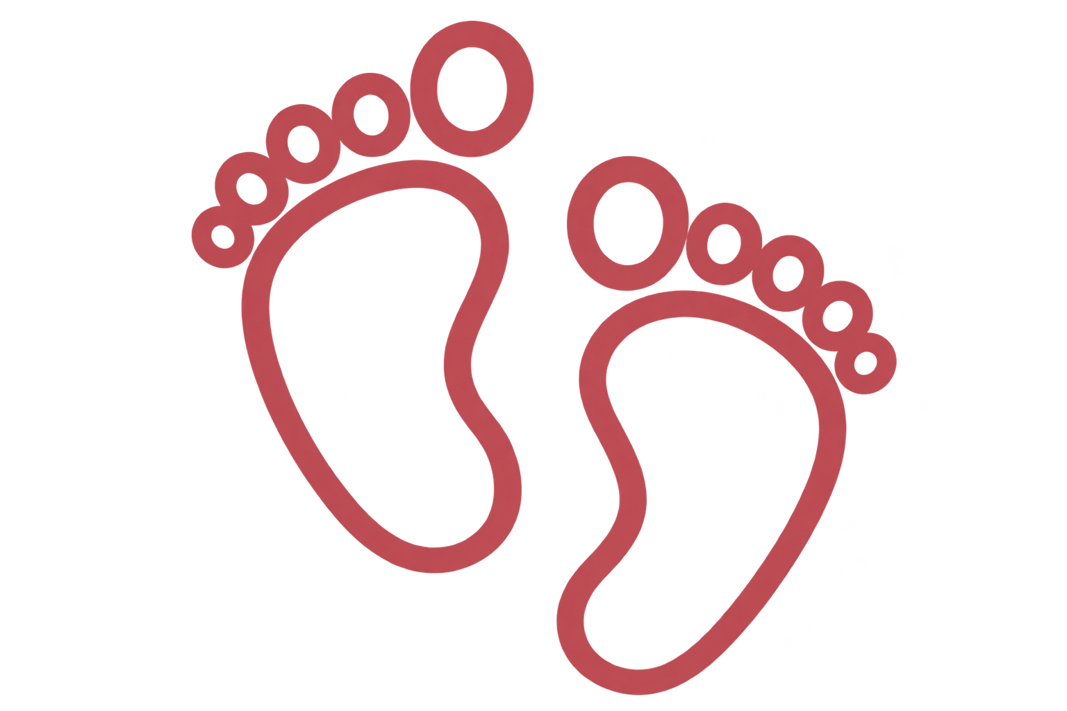 Abstract image of two overlapping pink footprints glowing against a black background.