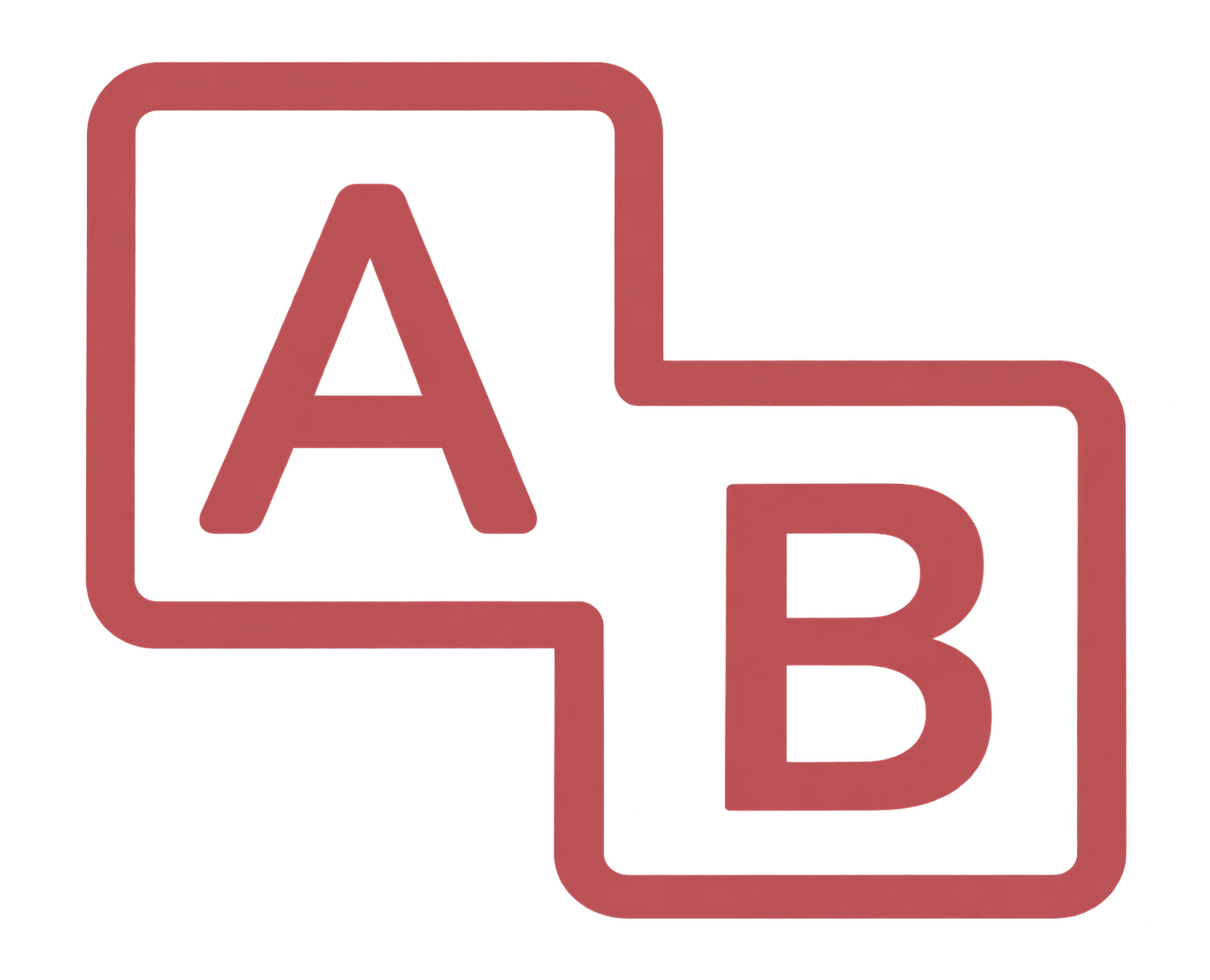 Two overlapping rounded-document icons, one with the letter A and the other with B, in red outline.